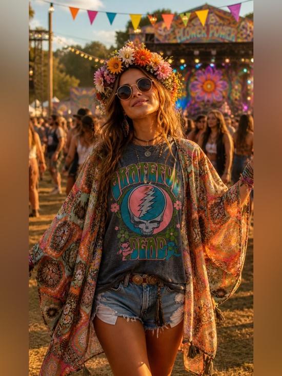Handmade Tops - Custom Upcycled GRATEFUL DEAD Graphic Tee Patchwork Kimono Poncho Top OSFM OOAK